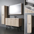 Modern Wooden Bathroom Vanity With Mirror Cabinet And Black Metal Legs