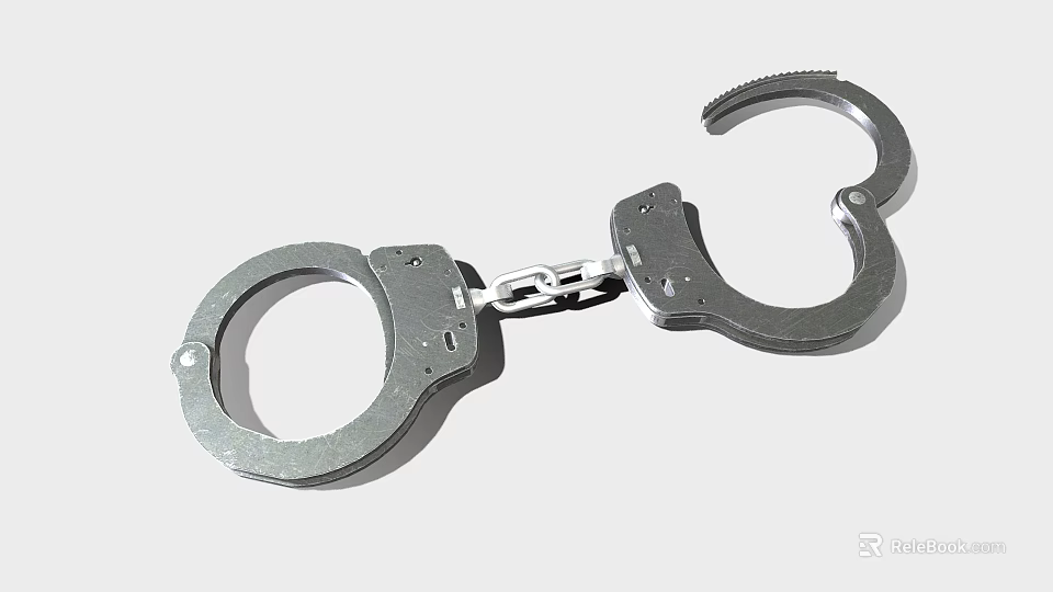 Shiny Silver Stainless Steel Handcuffs With Chain Link And Closed Cuffs 3d model 