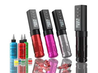 Professional Tattoo Kit With Colored Machines Inks And Accessories For Artists 3d model