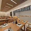 Traditional Chinese Restaurant Interior With Wooden Tables Chairs And Decorative Wall Paintings