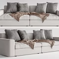 Modern Light Gray Sectional Sofa with Gray Pillows and Brown Plaid Blanket 3d model