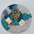 White Single Sofa With Christmas Tree And Gift Boxes On Decorative Rug 3d model