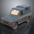 Vintage Off Road Car With Rusty Green Body Blue Roof Dark Windows And Worn Tires