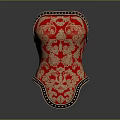 Red Corset With Golden Intricate Patterns And Black Rivet Trim