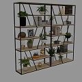 Modern Black Metal Frame Shelf Unit With Potted Plants Books And Decorative Items