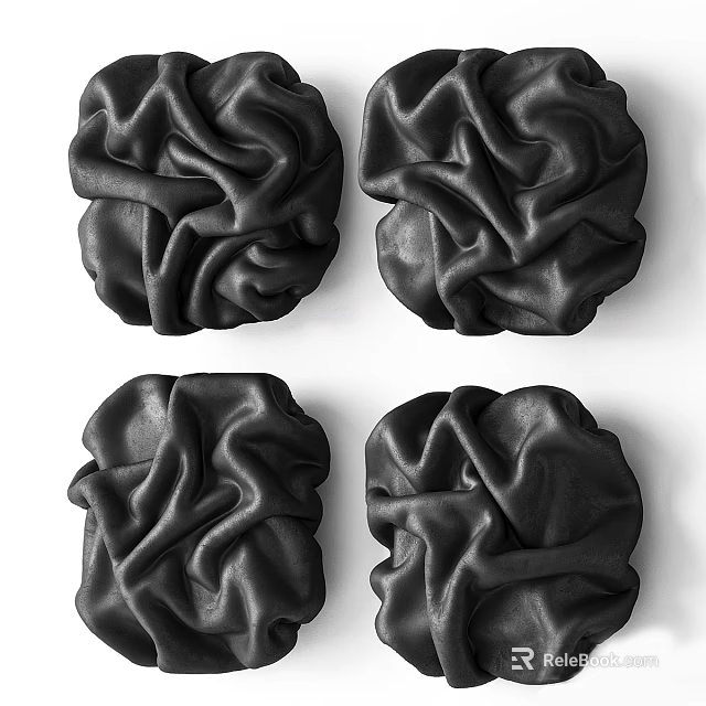 Black Textured Wall Decor Four Pieces With Wrinkle Design For Modern Home 3d model 