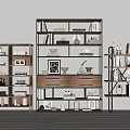 Wooden Shelving Units in Modern Room with White Walls Wooden Floor Holding Books Decor Vases Frames
