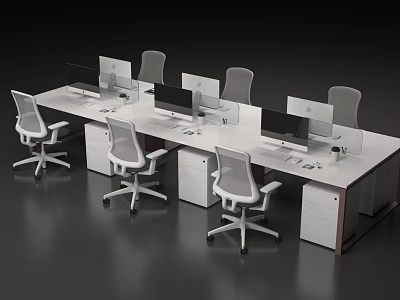 Modern Office Desk Setup With Multiple Workstations Ergonomic Chairs And Computer Monitors 3d model