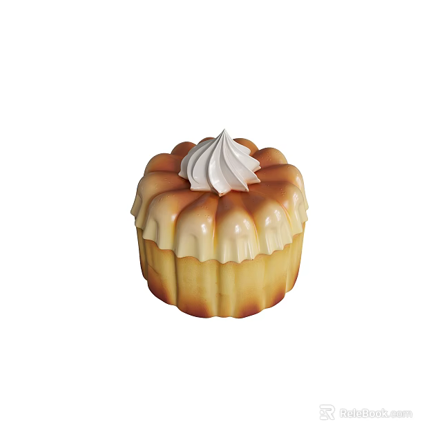 Delicious Round Cake with White Whipped Cream Topping and Swirled Golden Brown Surface 3d model 