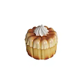 Delicious Round Cake with White Whipped Cream Topping and Swirled Golden Brown Surface