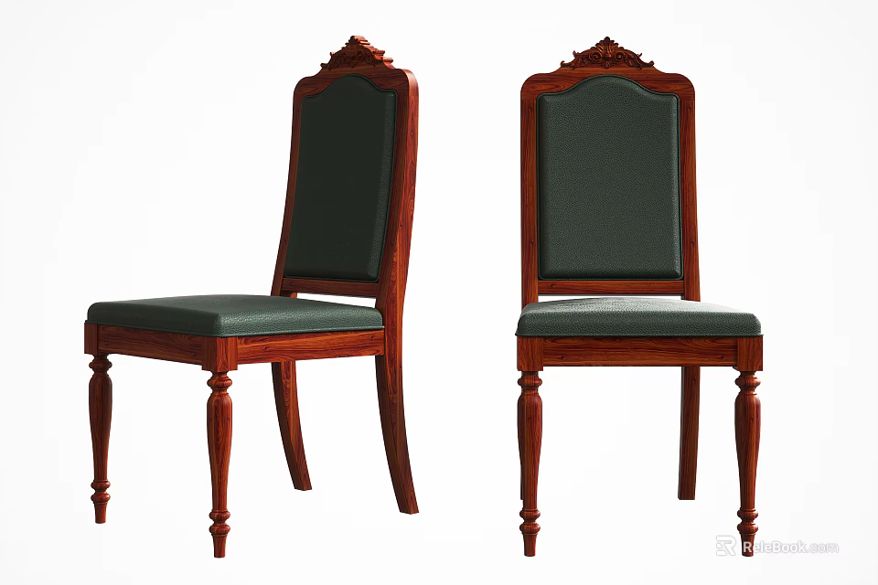 Classic Wooden Dining Chairs with Upholstered Seats and Carved Backrests 3d model 