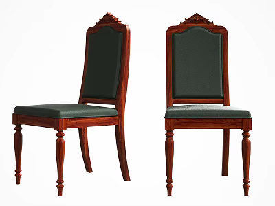 Classic Wooden Dining Chairs with Upholstered Seats and Carved Backrests 3d model