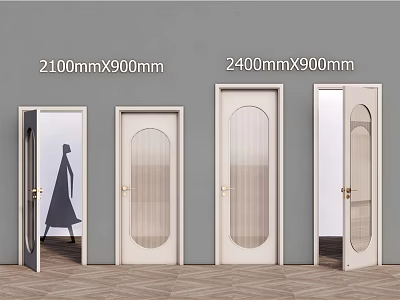 Modern Interior Swing Doors With 2100x900mm 2400x900mm Sizes And Glass Panels 3d model