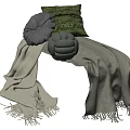 Soft Green and Gray Decorative Pillows with Cozy Knitted Blankets and Tassel Details