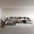 Modern Sofa Coffee Table Set With Decorative Pillows And Soft Area Rug 3d model