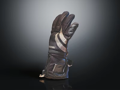 Black Leather Gloves with White Stripes and Brand Logo for Stylish Riding Wear 3d model
