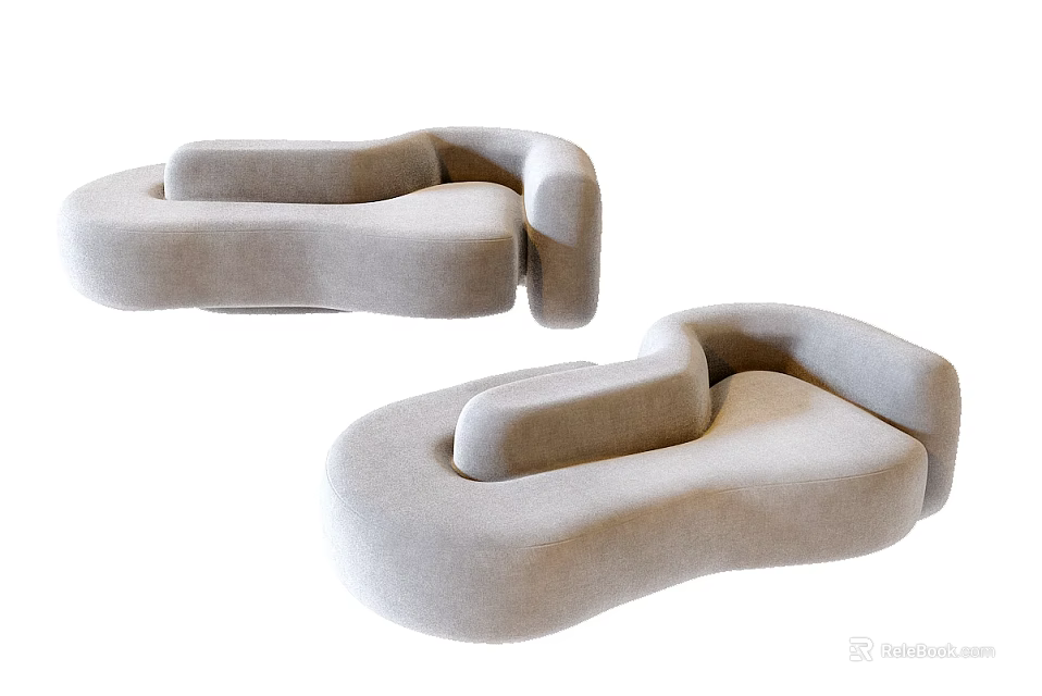 Modern Organic Shaped Sofas With Light Gray Upholstery And Curved Design For Living Room Furniture 3d model 