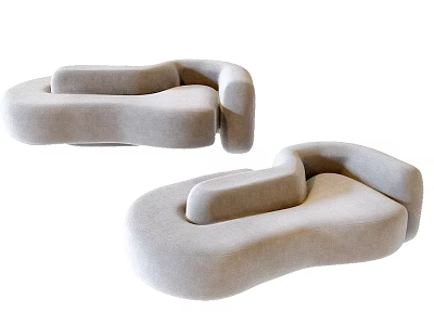 Modern Organic Shaped Sofas With Light Gray Upholstery And Curved Design For Living Room Furniture 3d model