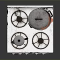 White Kitchen Stove Appliance With Gas Burners Kettle And Pot