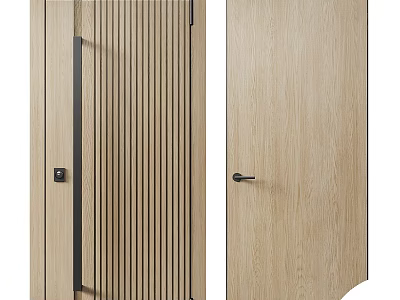 Modern Interior Doors Featuring Vertical Slats Light Wood Grain And Sleek Black Handles 3d model