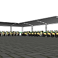 Modern Outdoor Shade Canopy With Steel Frame Covering Yellow Vehicles