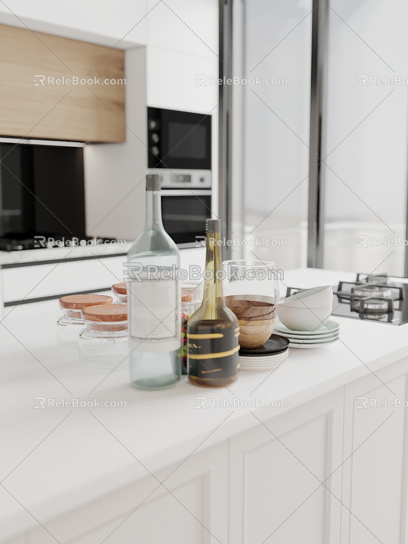 Modern Kitchen Ornaments Glass Jar Seasoning Plate Bowl 3d model