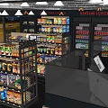 Supermarket Department Store With Shelves Full Of Snacks Beverages And Frozen Goods At Checkout