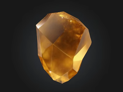 Shiny Yellow Polyhedral Crystal With Transparent Surface On Black Background 3d model