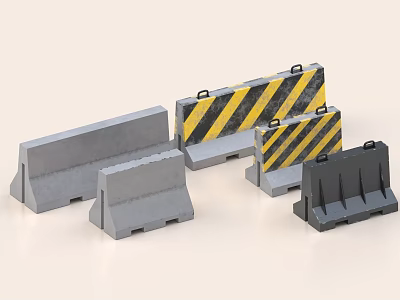 Road Facilities Featuring Concrete Barriers With Yellow Black Stripes For Traffic Safety 3d model