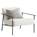 Modern Leisure Chair With Beige Fabric Cushion And Black Metal Armrest Frame