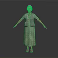 Elderly Woman with Gray Hair Wearing Green Patterned Dress Gray Vest Pink Shoes Arms Outstretched