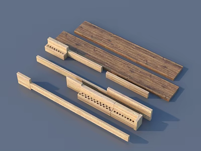Wooden Parts In Various Sizes With Holes For Furniture Construction Projects 3d model