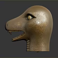 Bronze Snake Head Sculpture With Textured Skin Yellow Eyes And Open Mouth
