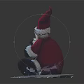 Santa Claus in Red Outfit with White Beard Holding Gift Box Sitting on White Base