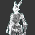 Futuristic Mech Style Game Movie Character With Rabbit Ears Holding Weapon And Blue Gray Armor