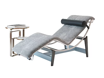 Contemporary Gray Chaise Lounge with Metal Frame and Side Table Holding Books 3d model