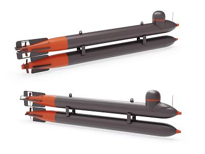 Two Black And Orange Military Torpedo Weapons With Cylindrical Body Design 3d model