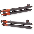 Two Black And Orange Military Torpedo Weapons With Cylindrical Body Design