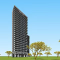 Modern High Rise Residential Buildings With Urban Greenery And Background Bridge