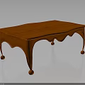 Elegant Orange Wooden Coffee Table With Scalloped Legs And Round Casters