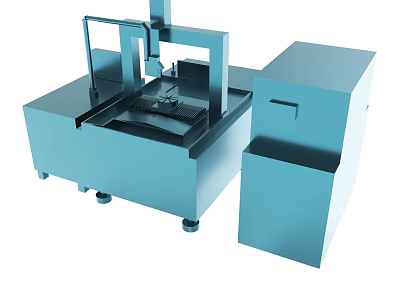 Blue Industrial Automated Mechanical Device With Structural Components And Base 3d model