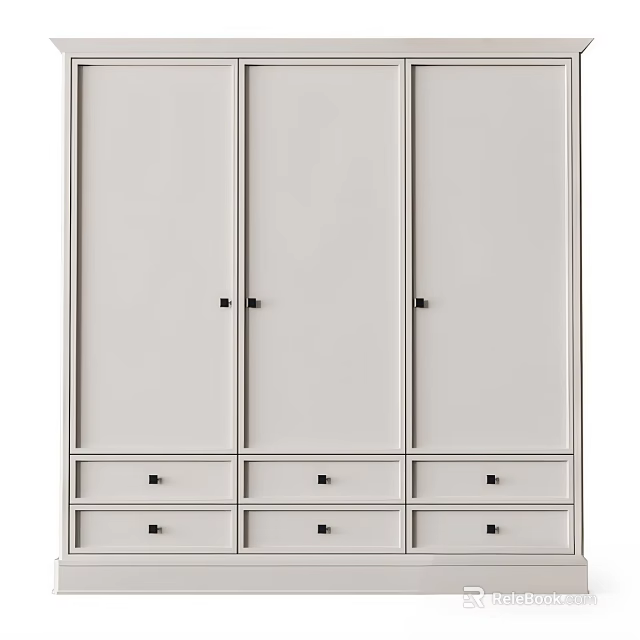 Modern White Wardrobe With Sliding Doors And Multiple Storage Drawers 3d model 
