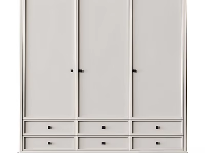 Modern White Wardrobe With Sliding Doors And Multiple Storage Drawers 3d model