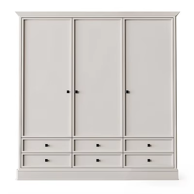 Modern White Wardrobe With Sliding Doors And Multiple Storage Drawers 3d model