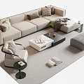 Modern Light Colored Sofa And Coffee Table Set With Pillows Armchair Ottoman And Area Rug