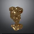 Golden Sculpted Bust With Intricate Hairstyle And Smiling Face On Dark Background