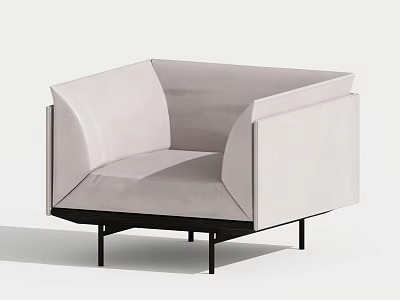 Modern Single Seater Sofa With Light Beige Velvet Upholstery And Black Metal Legs 3d model