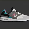 Stylish White And Gray Sneakers With Pink Teal Accents Mesh Upper And White Sole