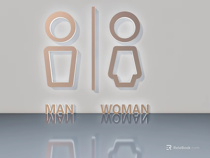 Sleek Swing Door with Men and Women Restroom Signs and Icons 3d model 