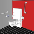 Bathroom Interior With Tiled Walls Floor Wooden Door Sink Toilet And Grab Bars